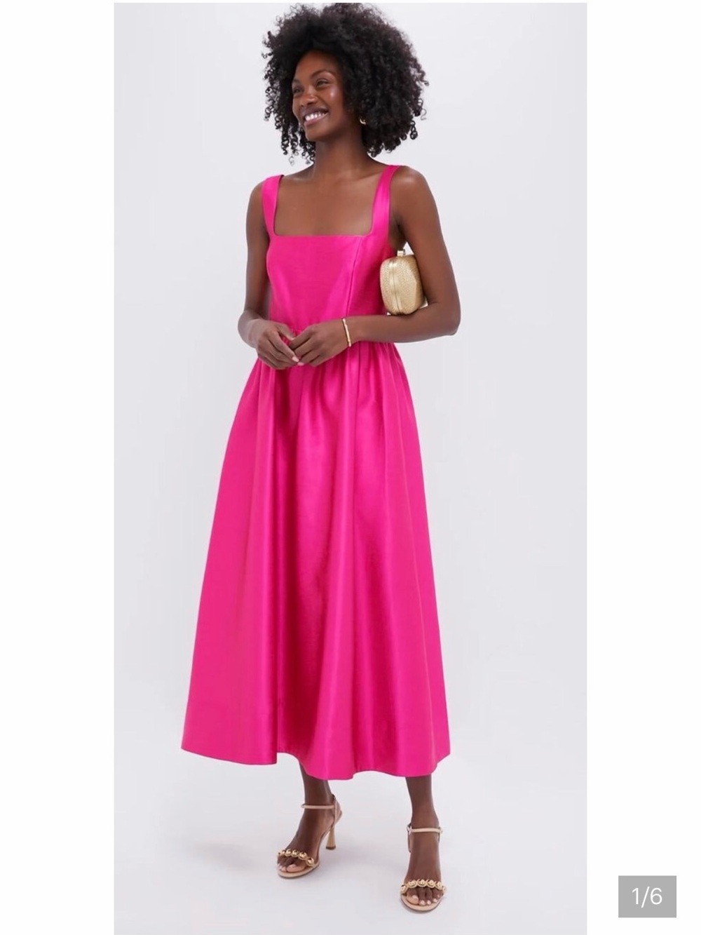 NWT Tuckernuck Hot Pink Square-Neck Dupioni Midi Dress
